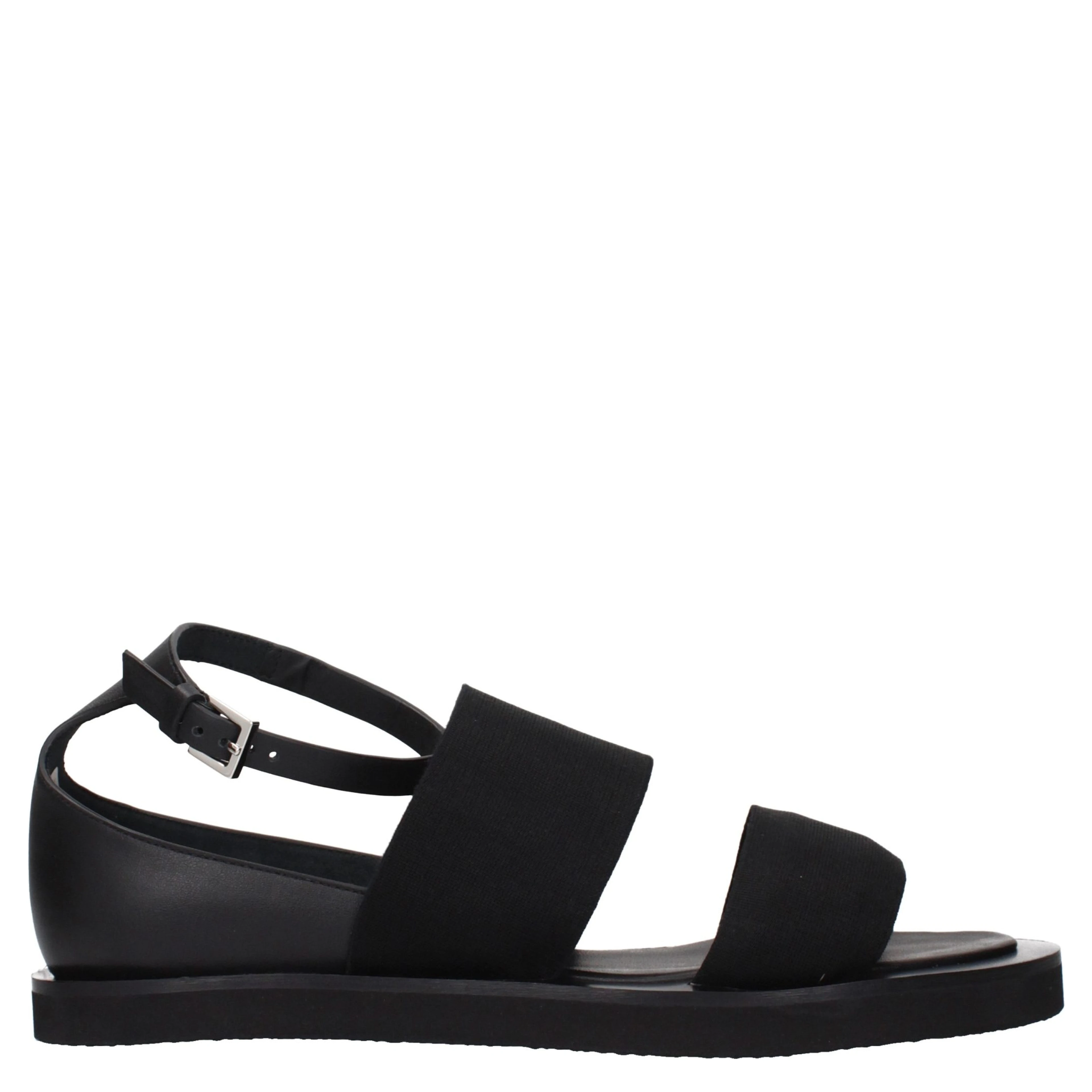 Black Fabric Flat Sandals