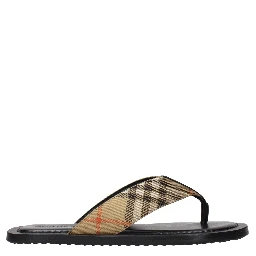 Beige Fabric Flip-Flop Sandals