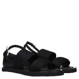 Black Fabric Flat Sandals