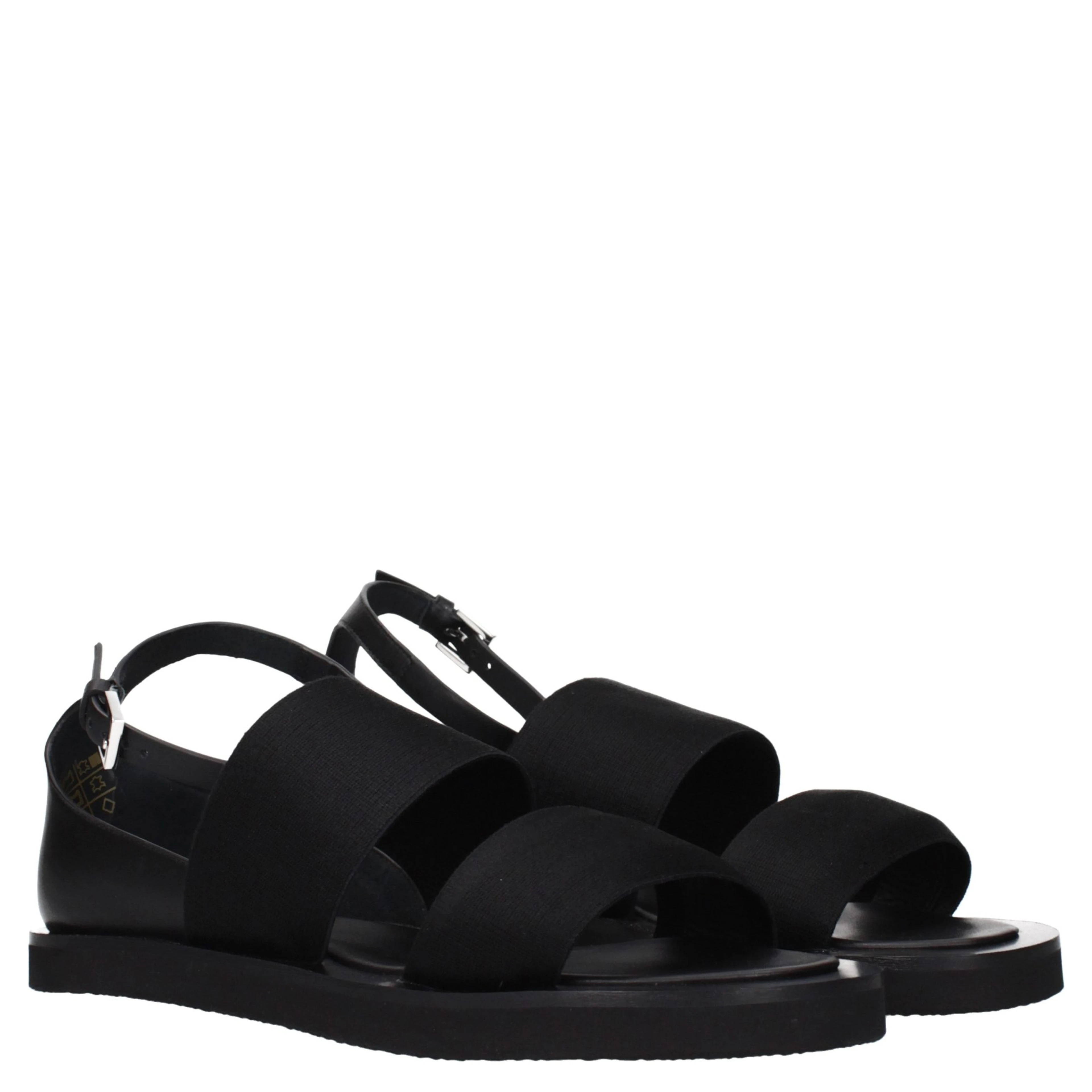 Black Fabric Flat Sandals