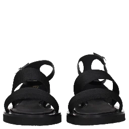 Black Fabric Flat Sandals