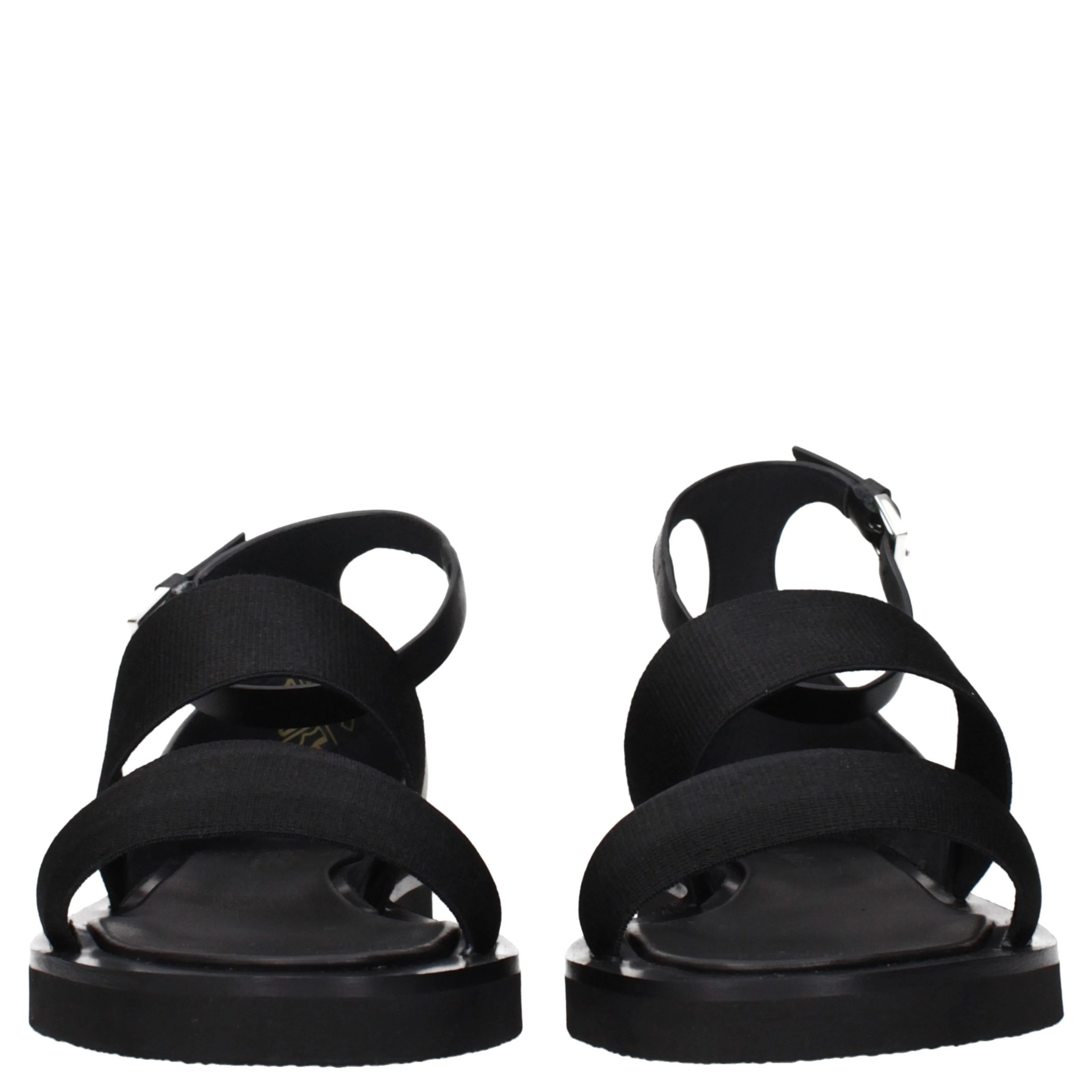 Black Fabric Flat Sandals