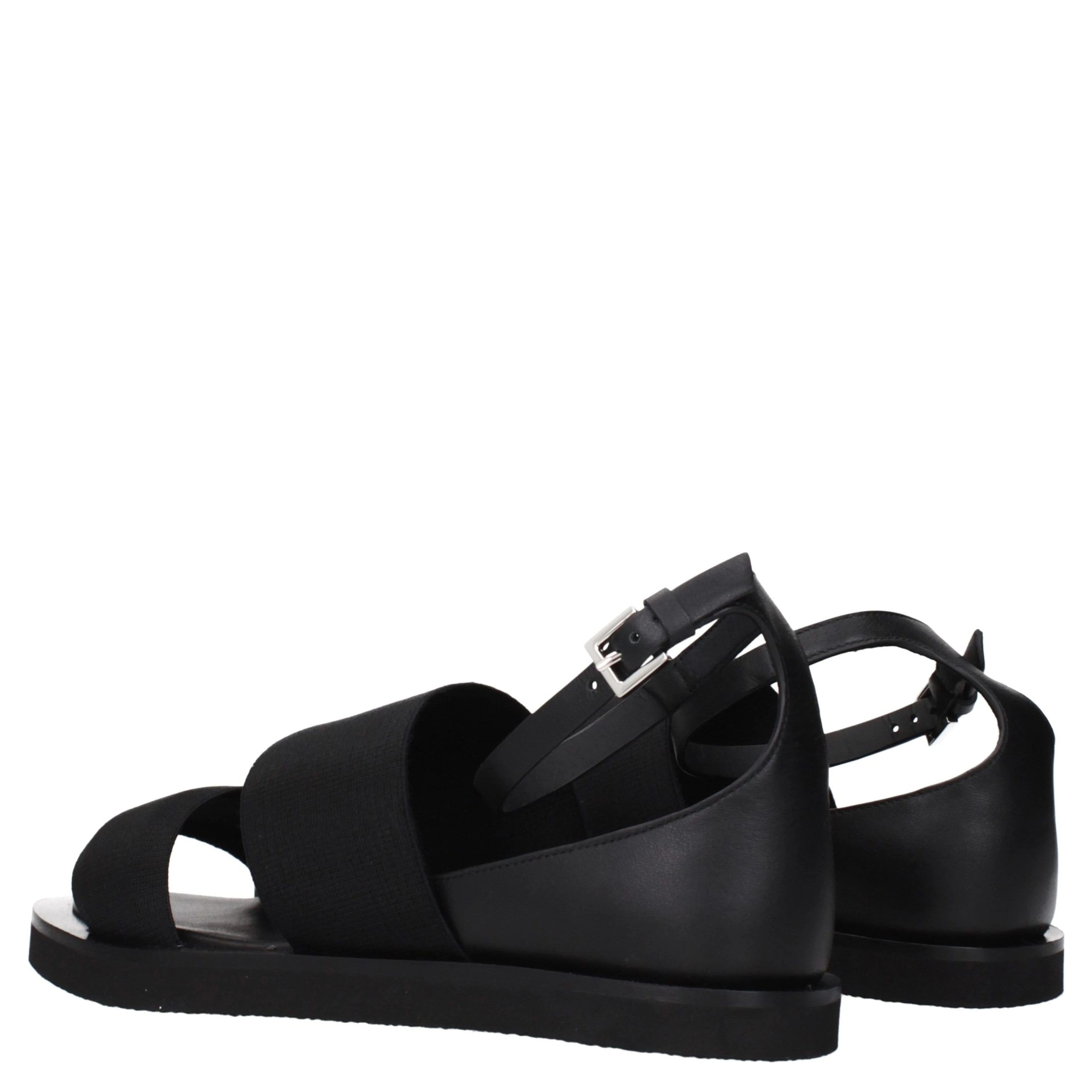 Black Fabric Flat Sandals