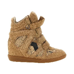 Beige Cowhide Wedge Sandals