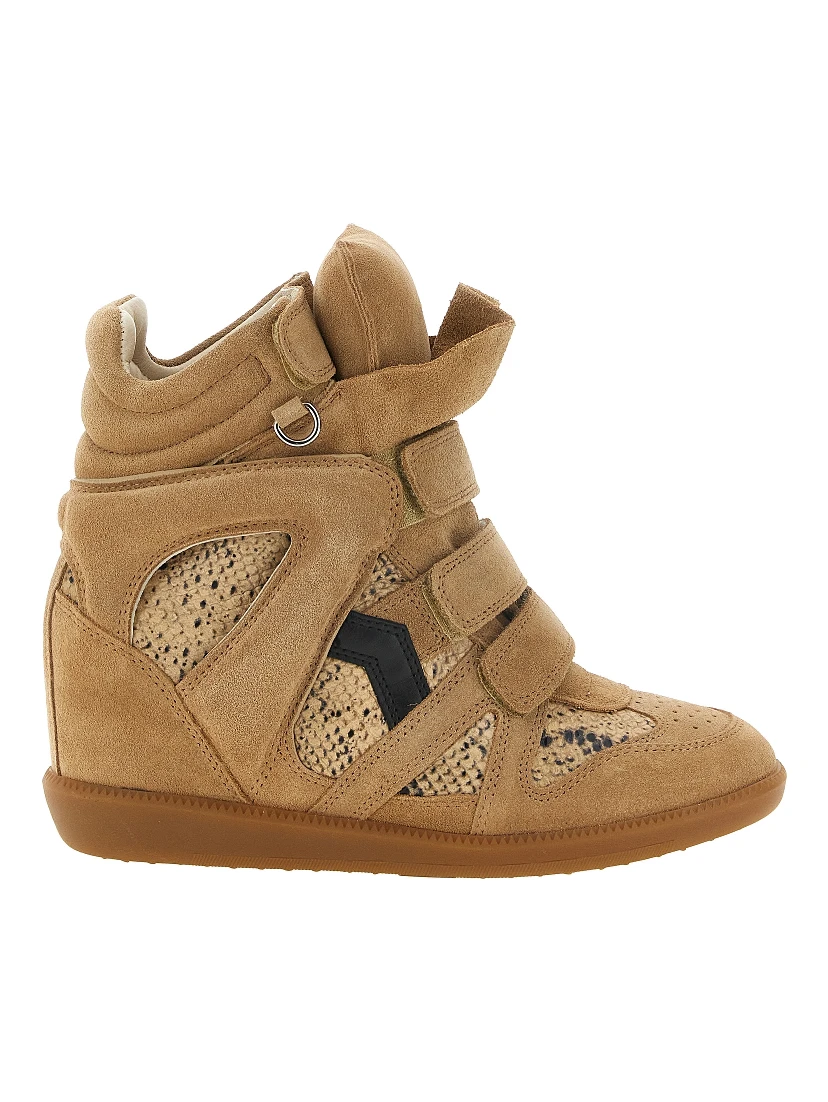 Beige Cowhide Wedge Sandals