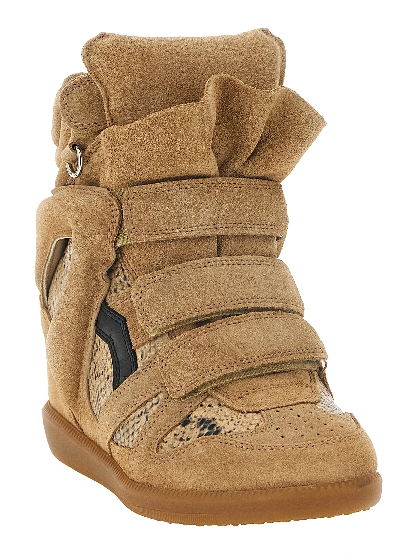 Beige Cowhide Wedge Sandals