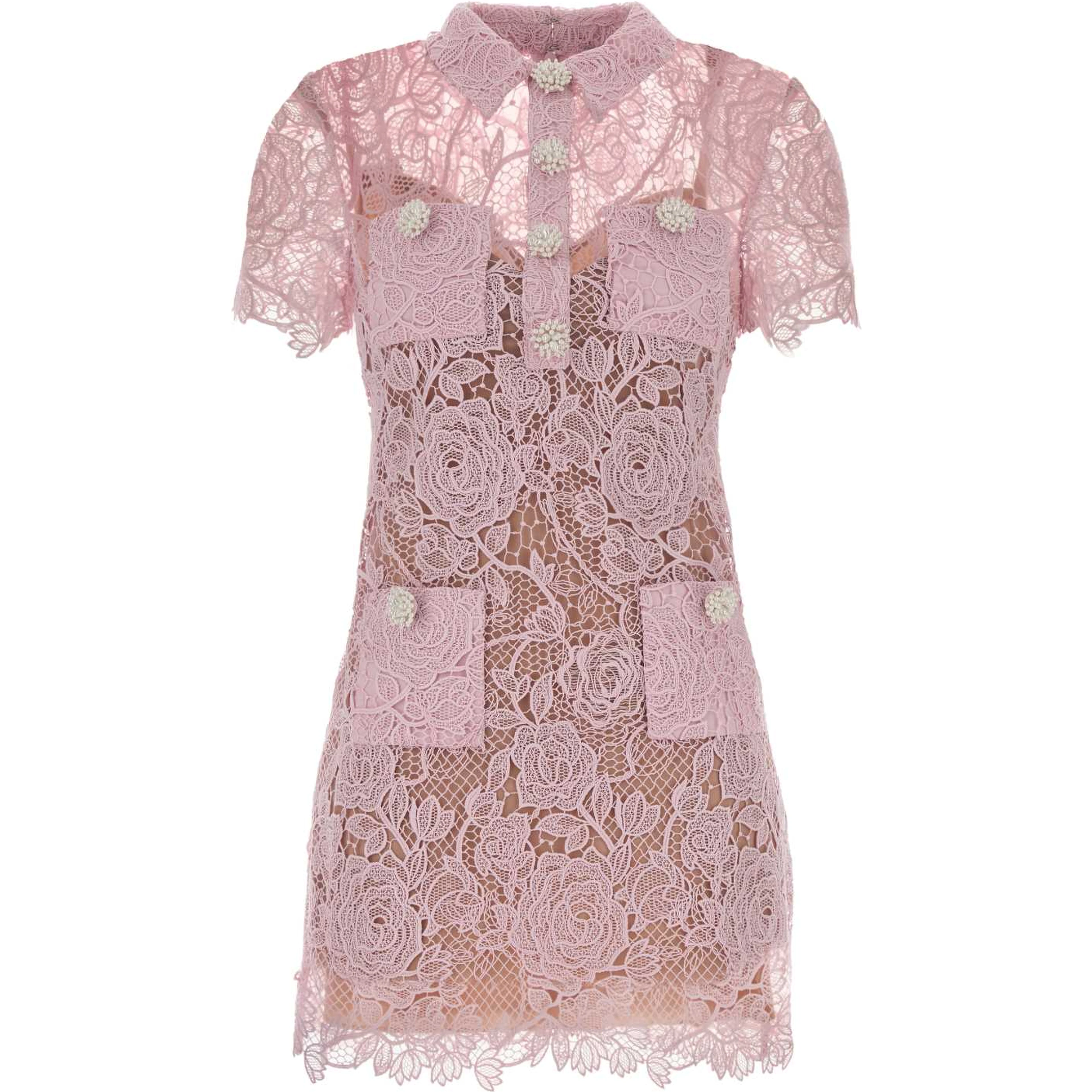 PINK LACE BUTTON DOWN MINI DRESS