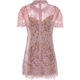 PINK LACE BUTTON DOWN MINI DRESS