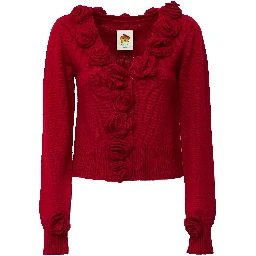 Red 3D Flowers Knit Cardigan