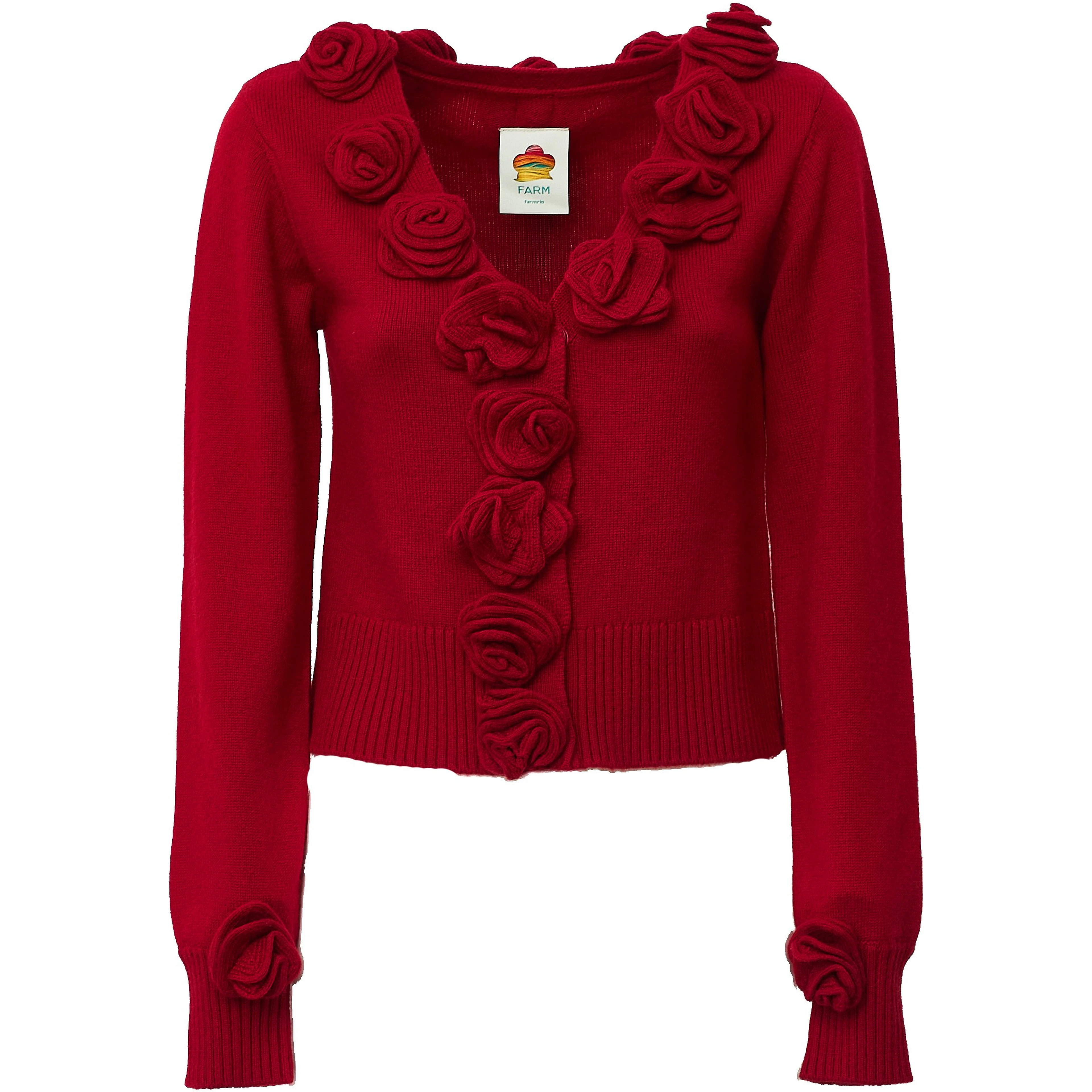 Red 3D Flowers Knit Cardigan