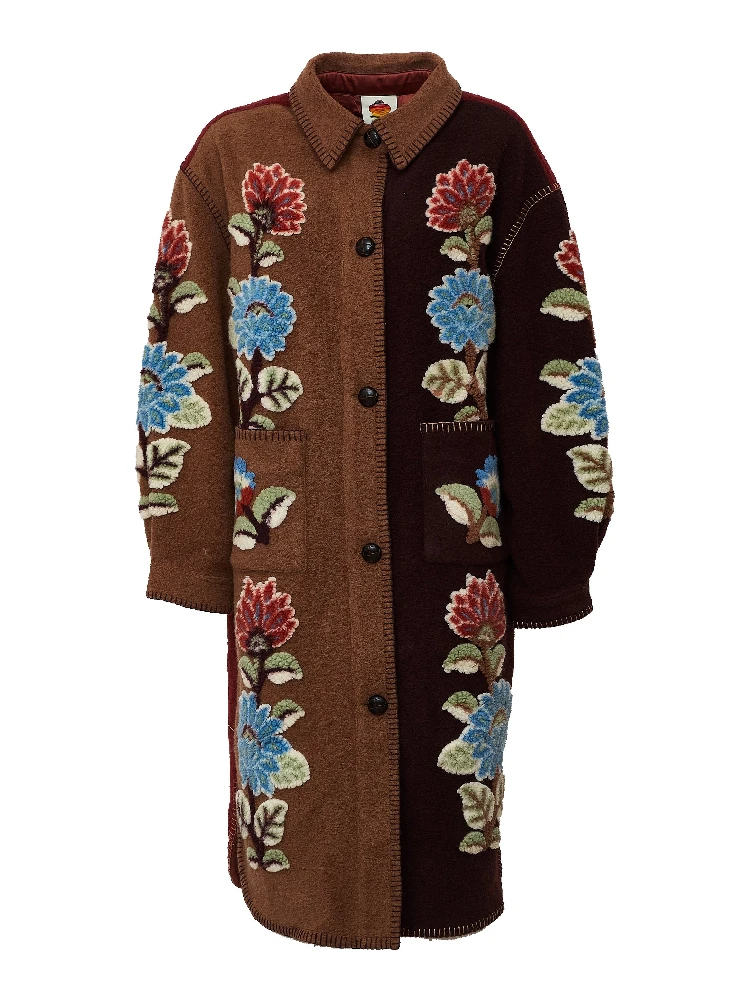 Mixed Delhi Floral Midi Fleece Coat