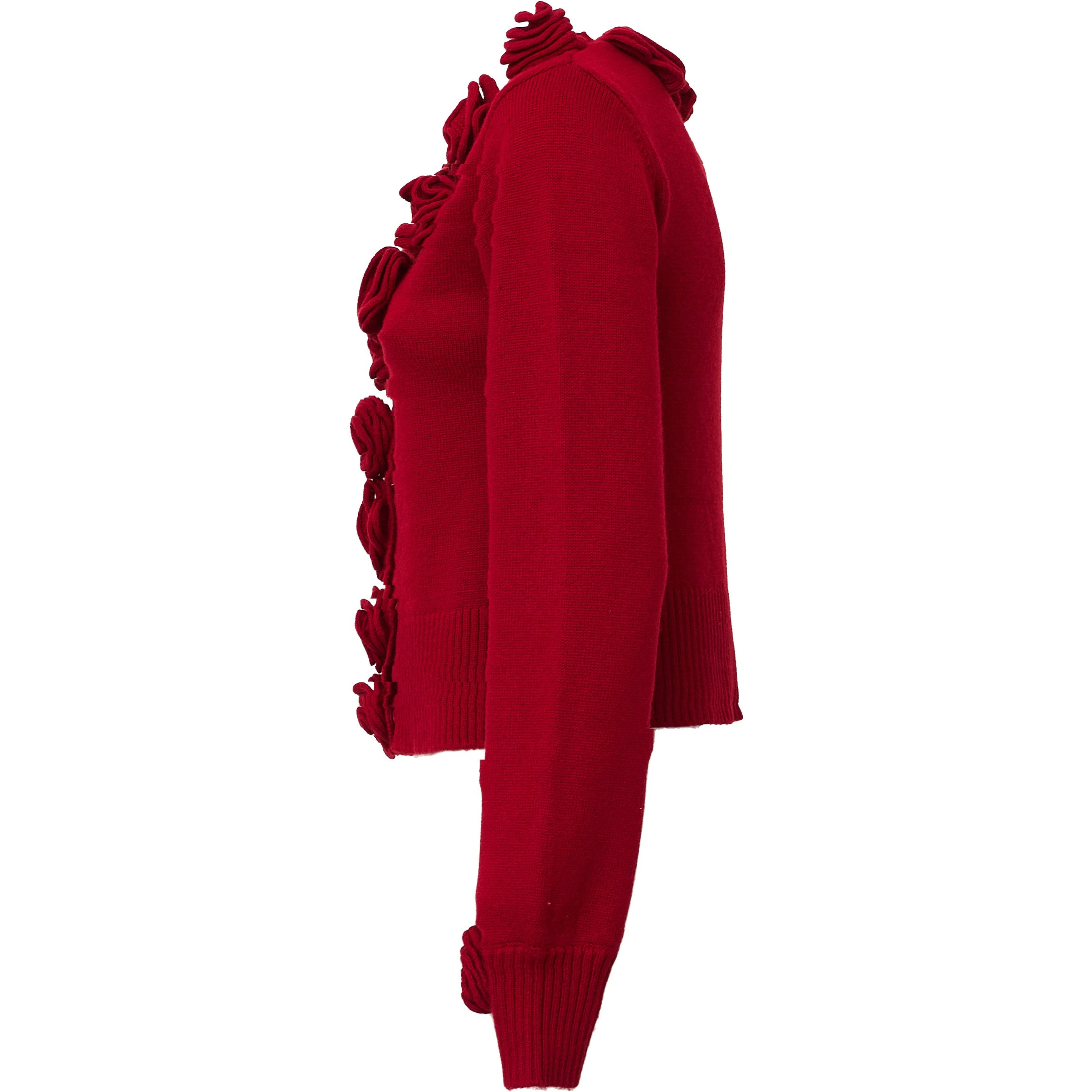 Red 3D Flowers Knit Cardigan