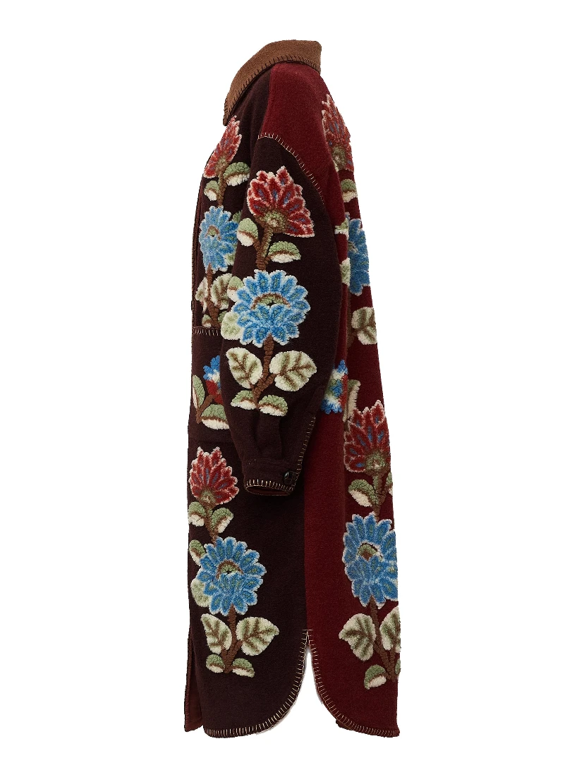Mixed Delhi Floral Midi Fleece Coat