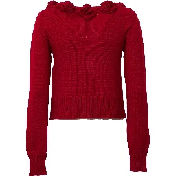 Red 3D Flowers Knit Cardigan