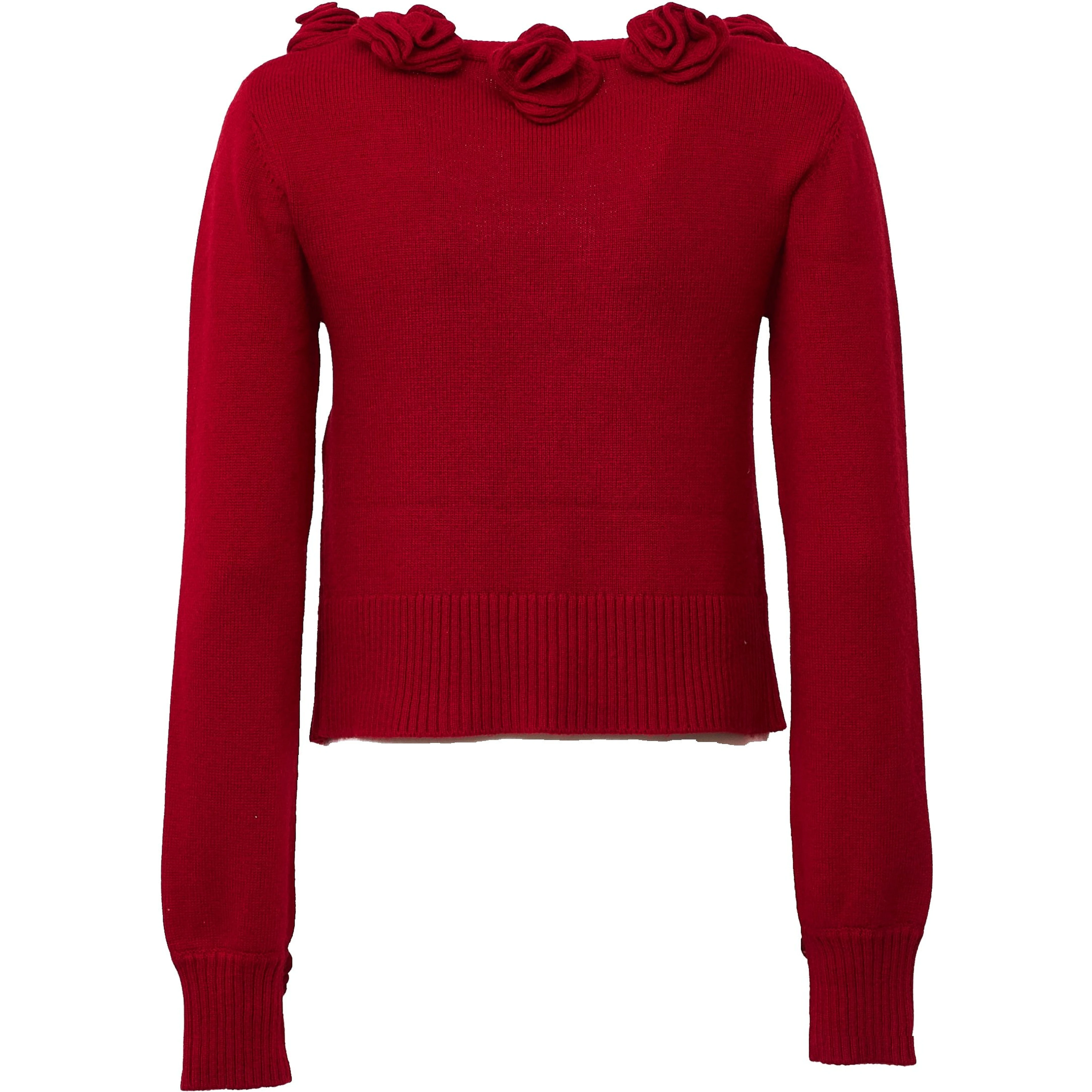 Red 3D Flowers Knit Cardigan
