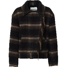 Galeane Fringed Check Coat