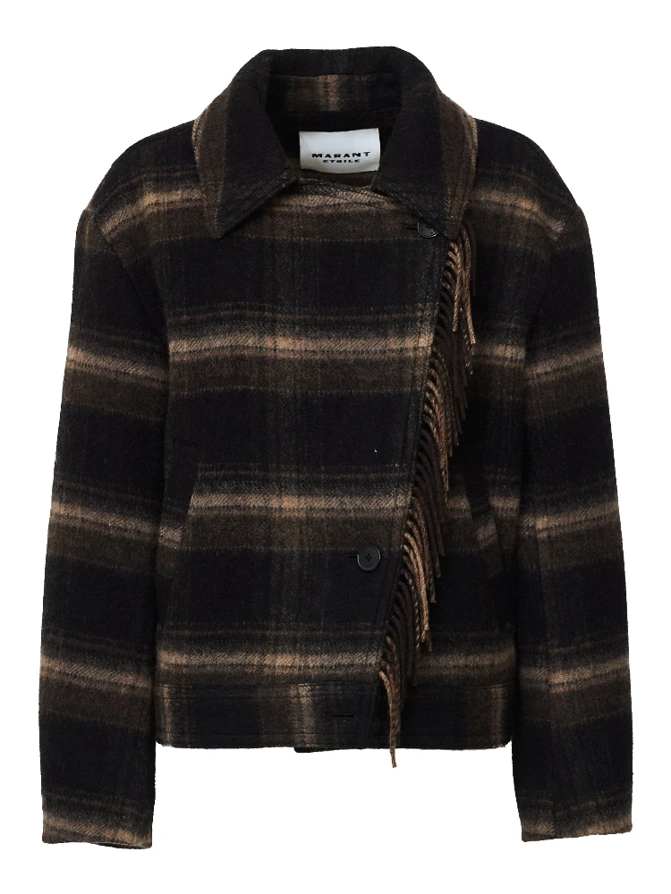 Galeane Fringed Check Coat