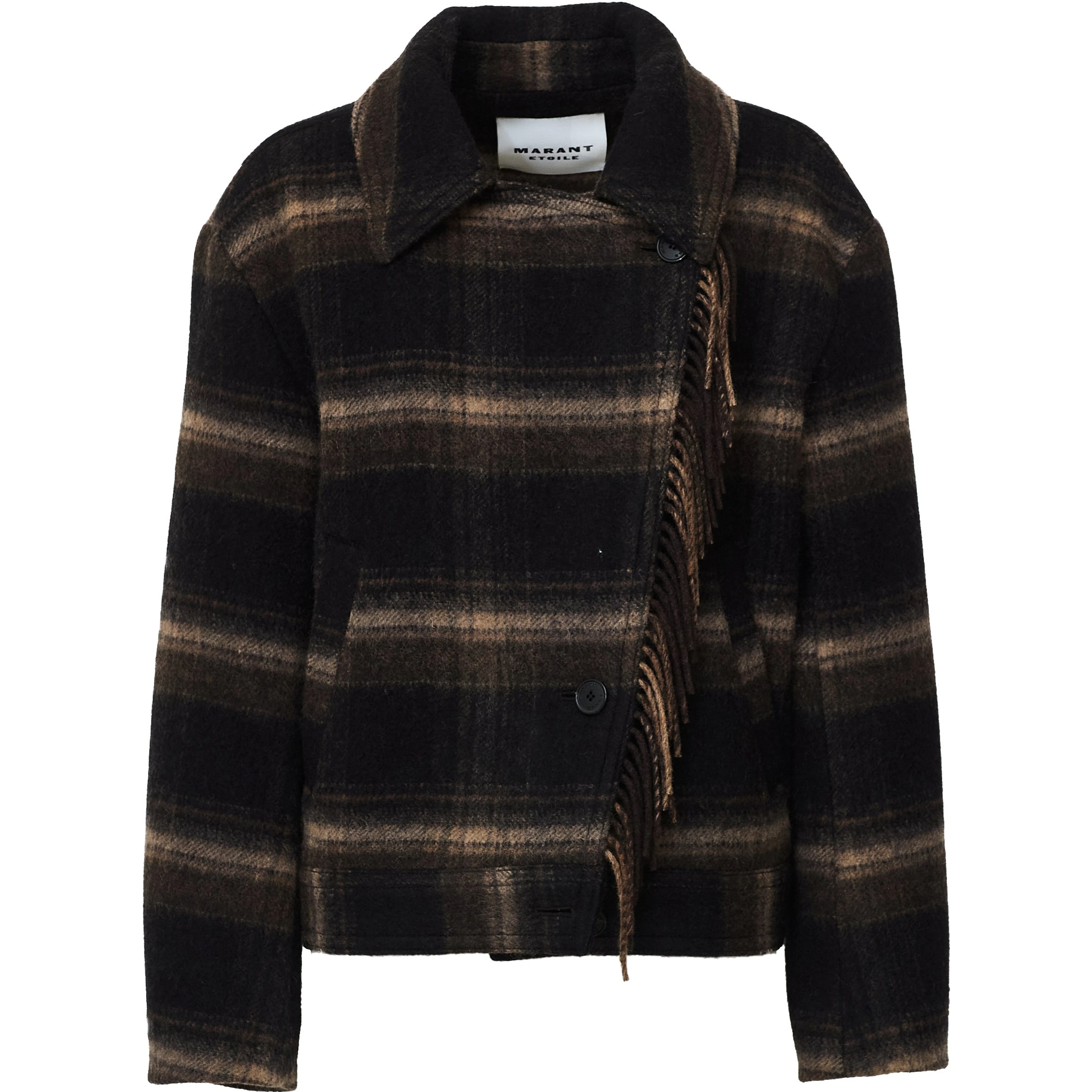 Galeane Fringed Check Coat