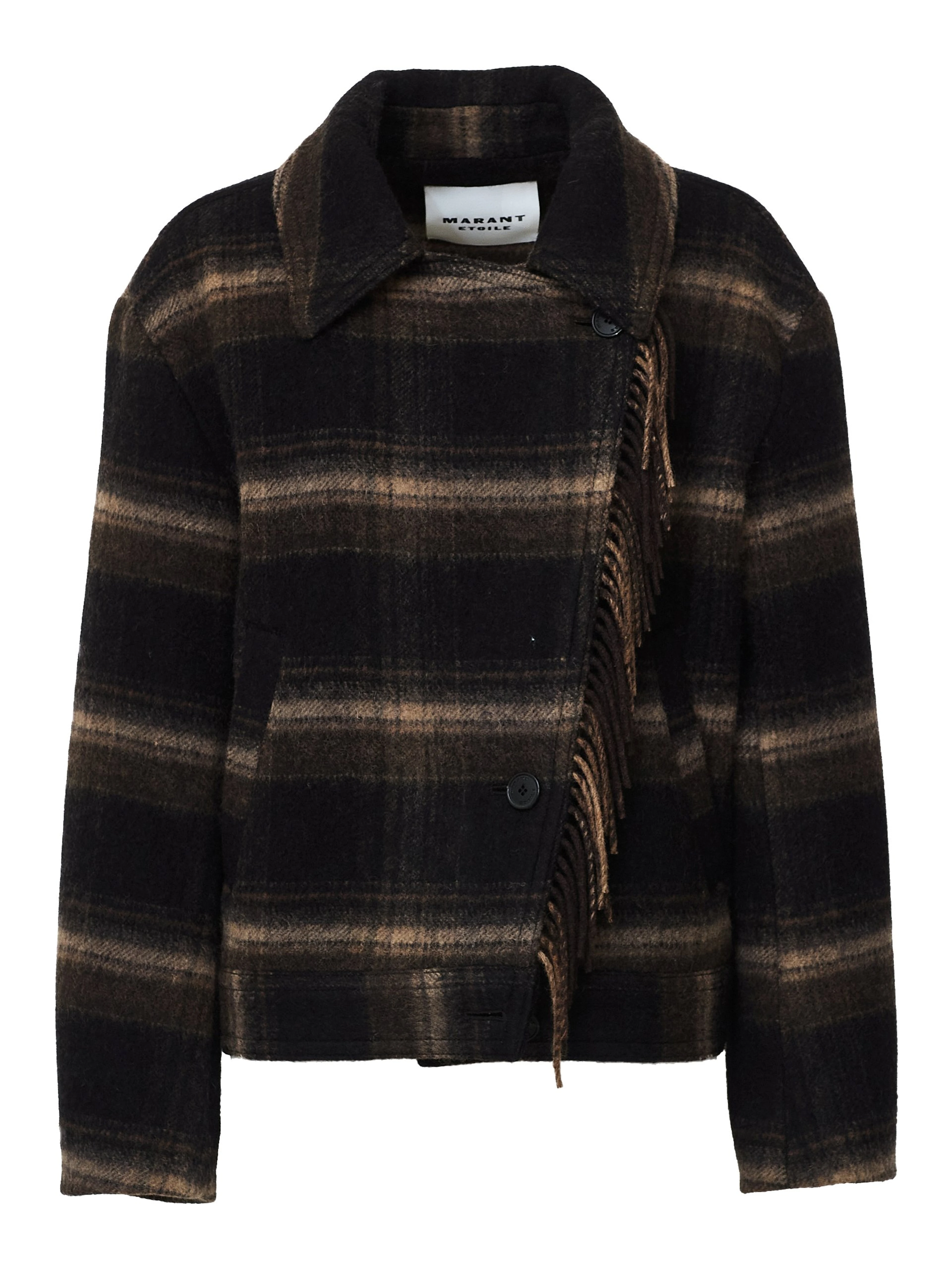 Galeane Fringed Check Coat