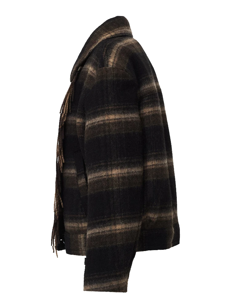 Galeane Fringed Check Coat alternative