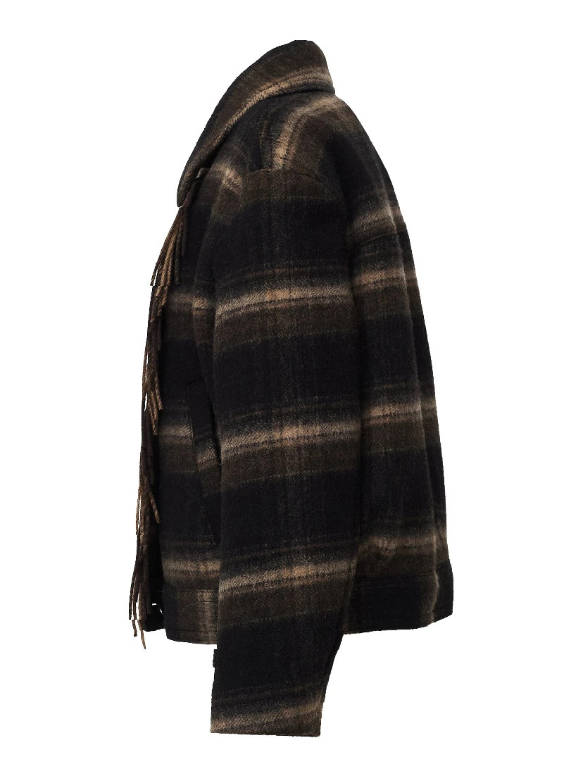 Galeane Fringed Check Coat