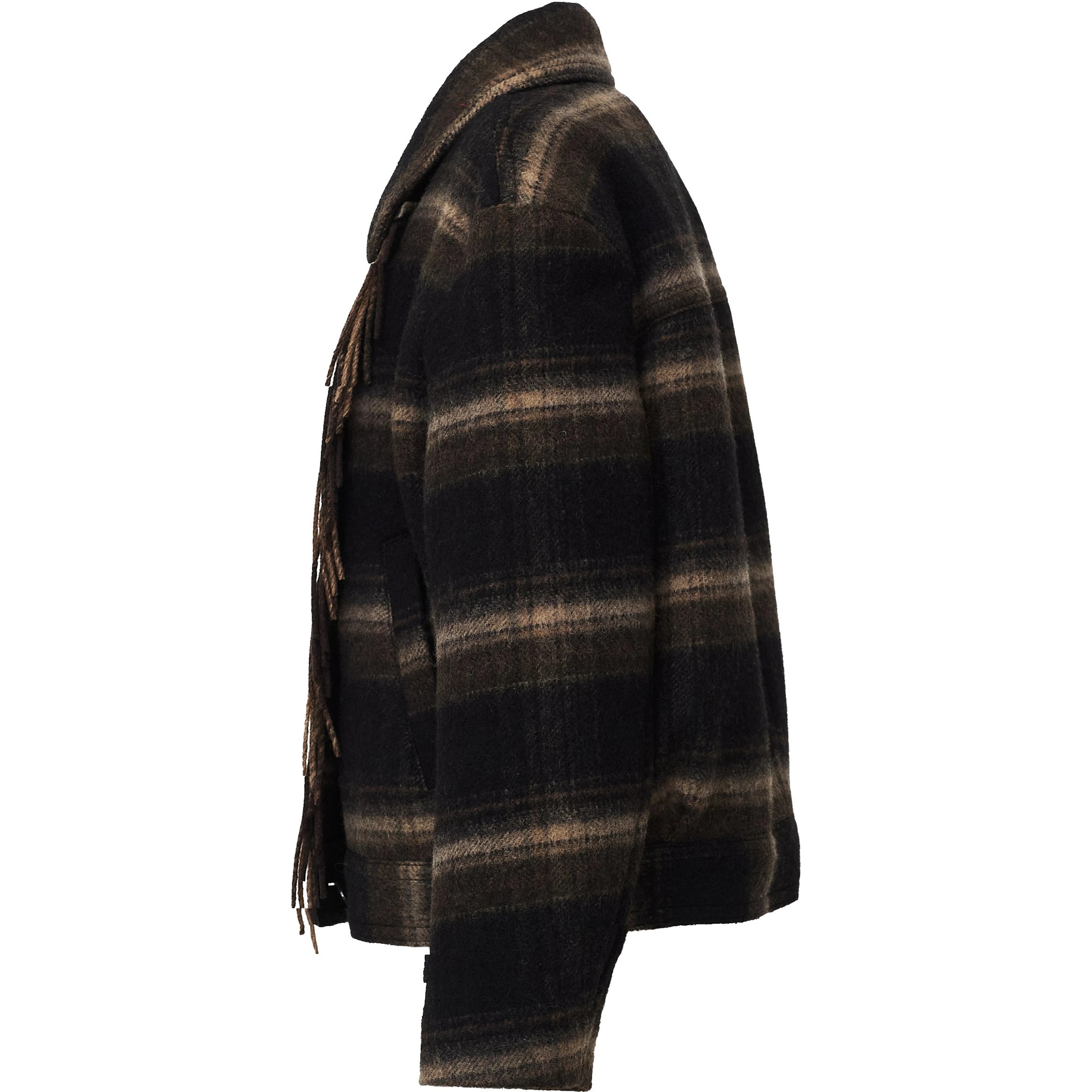 Galeane Fringed Check Coat