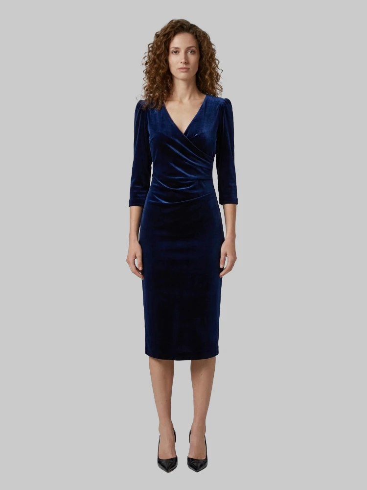 Blue velvet midi dress