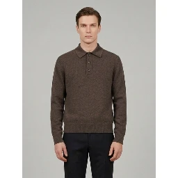Long-sleeved wool and cashmere polo shirt