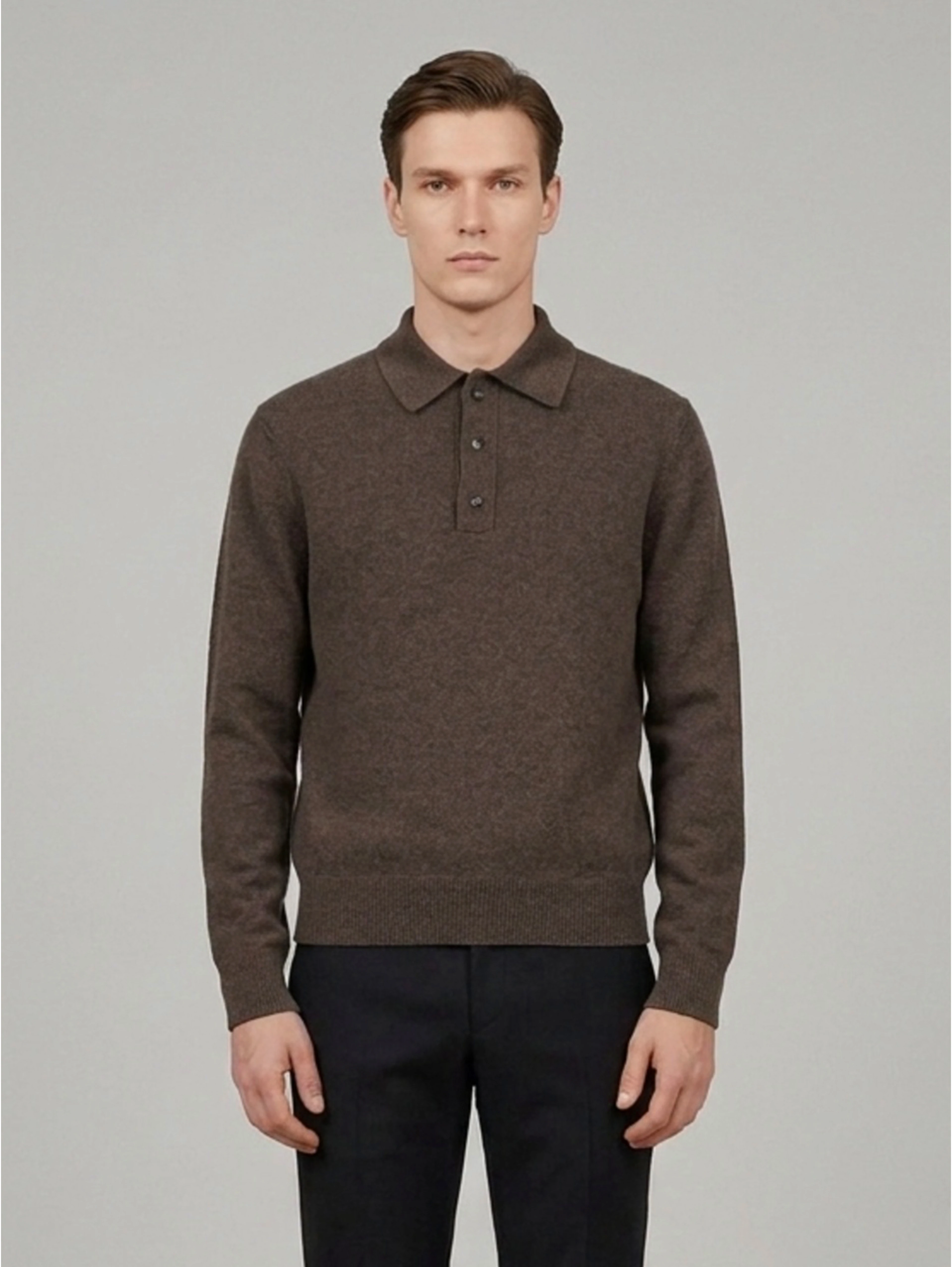 Long-sleeved wool and cashmere polo shirt