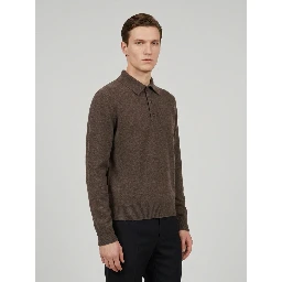 Long-sleeved wool and cashmere polo shirt