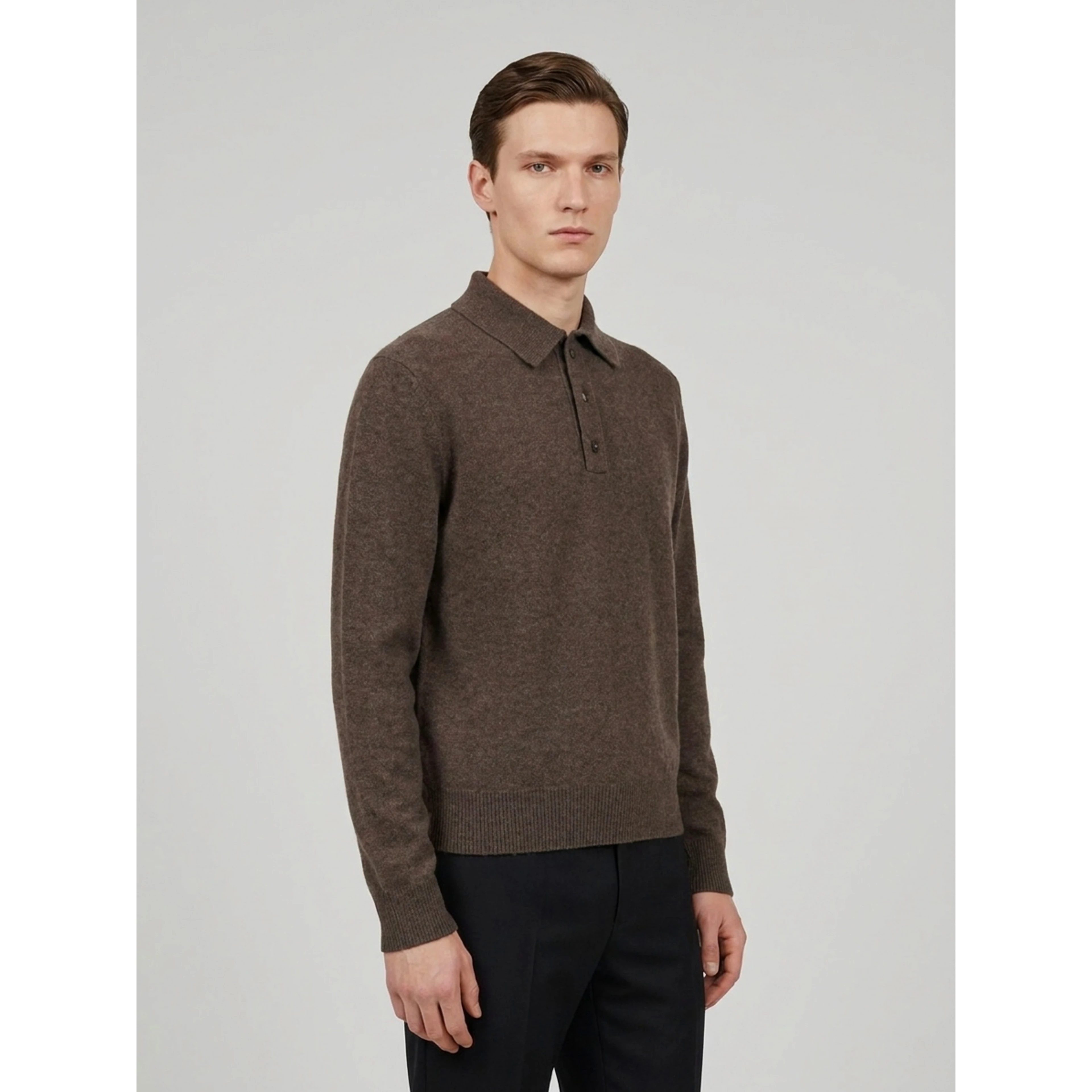 Long-sleeved wool and cashmere polo shirt