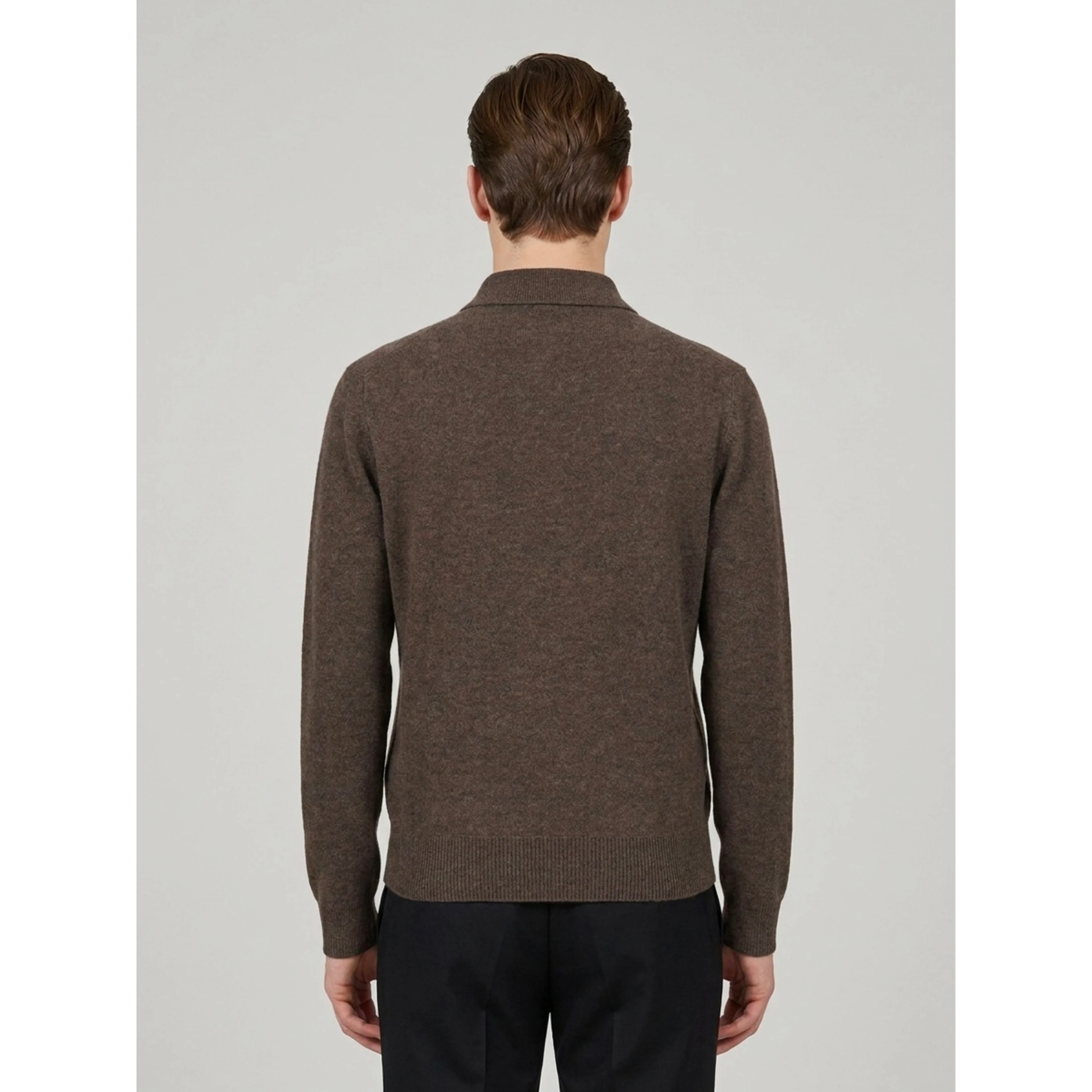Long-sleeved wool and cashmere polo shirt