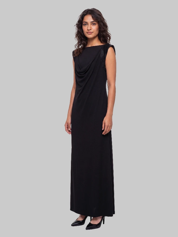Long dress in viscose crêpe jersey alternative