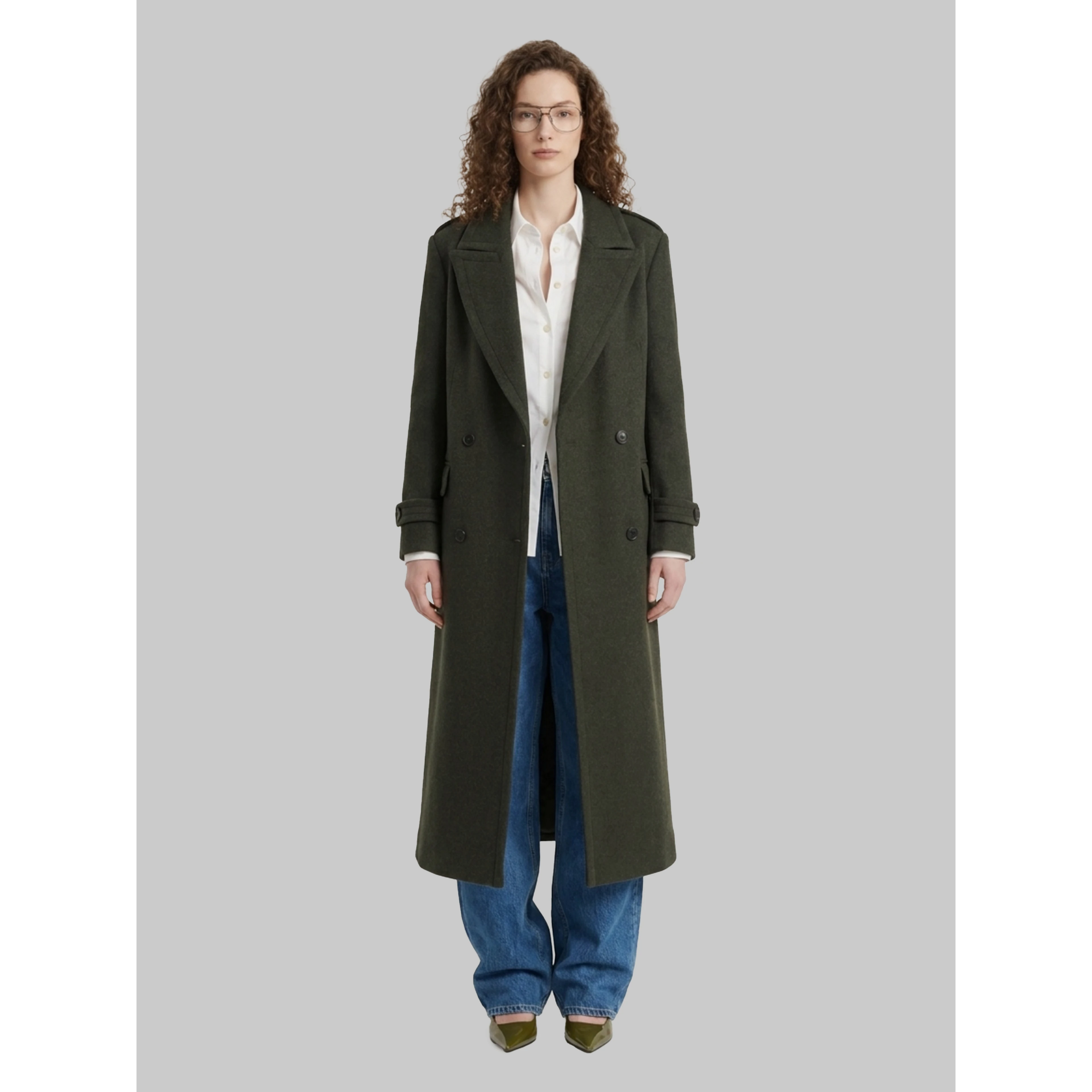 Military green double-breasted coat