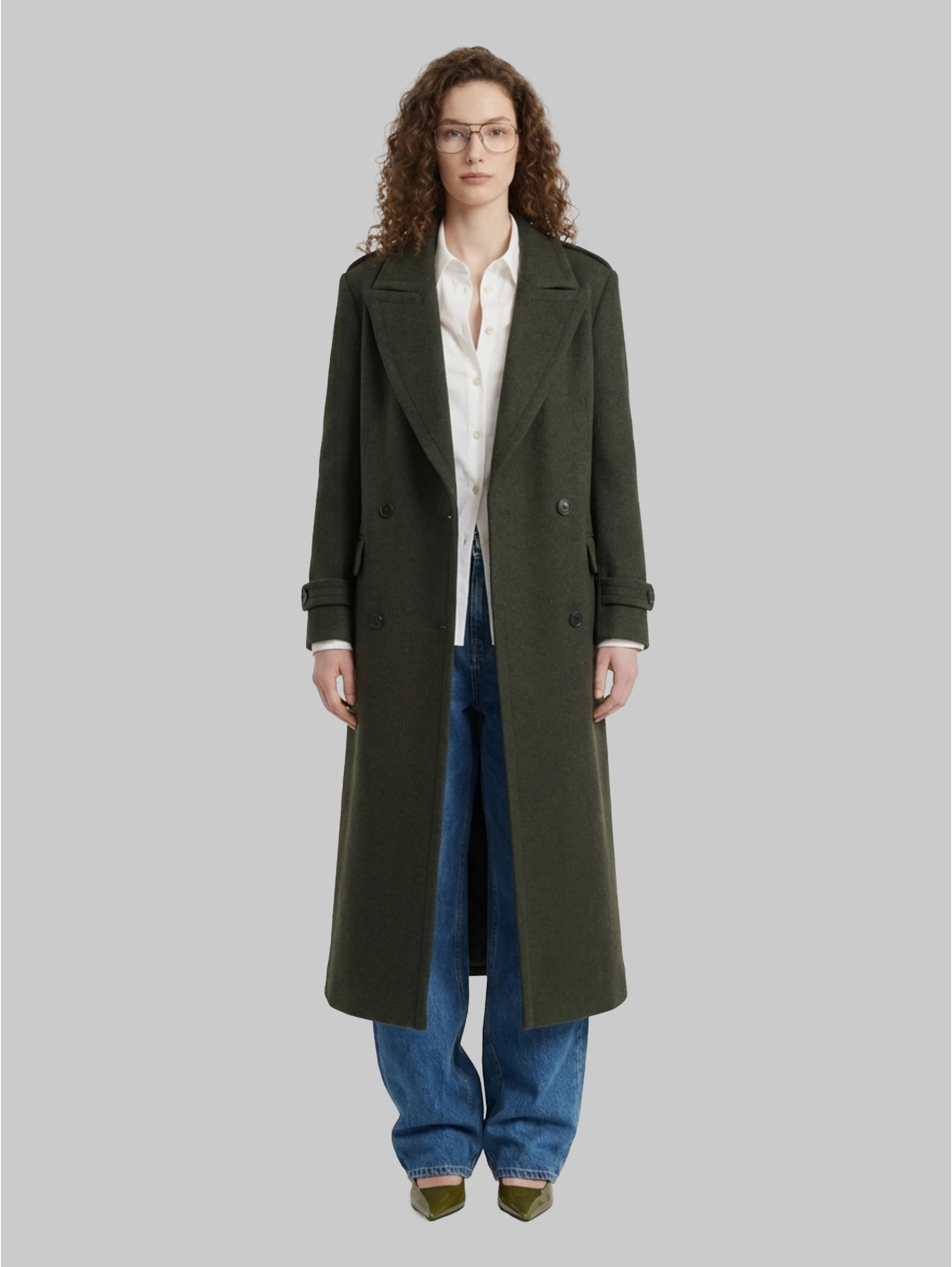 Military green double-breasted coat