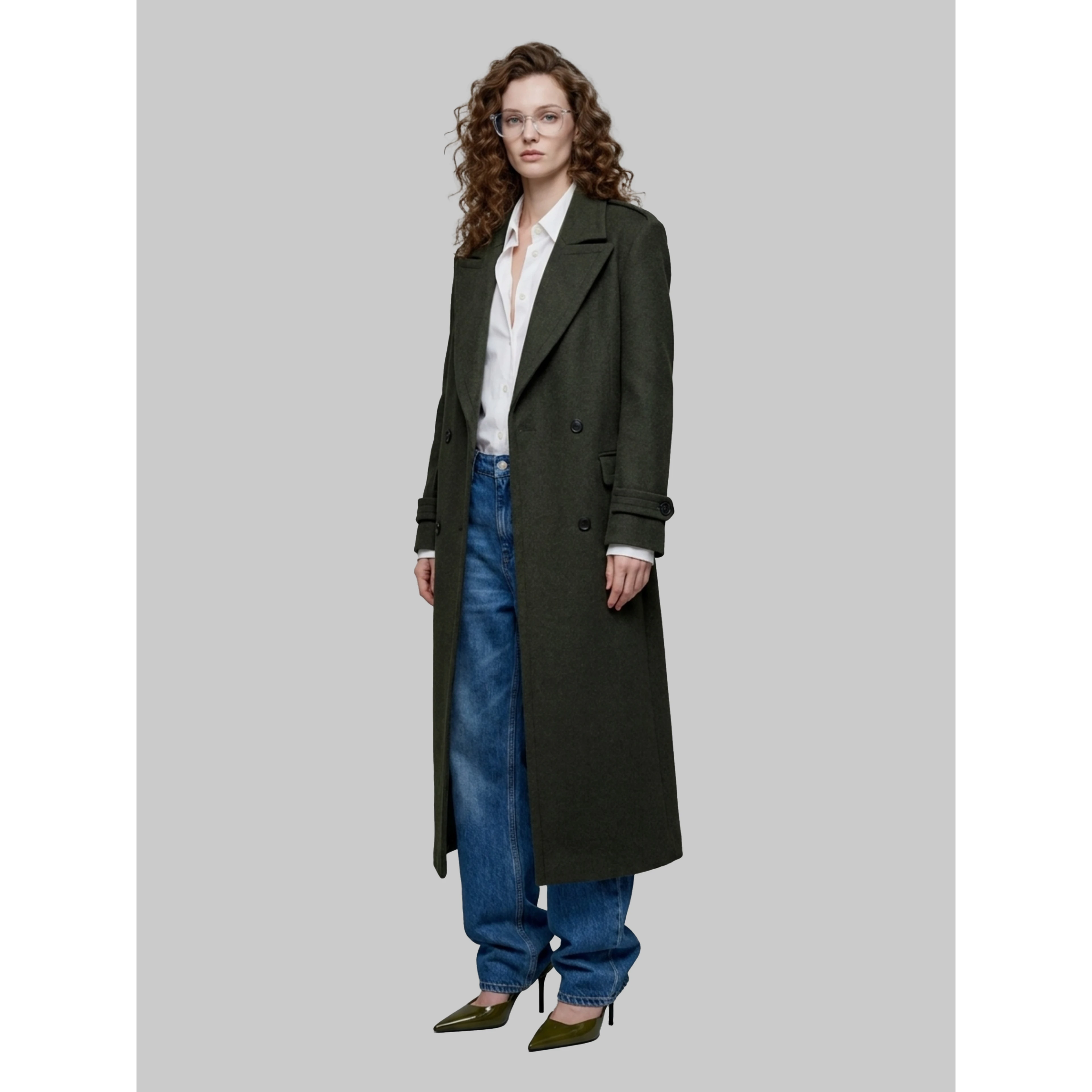 Military green double-breasted coat