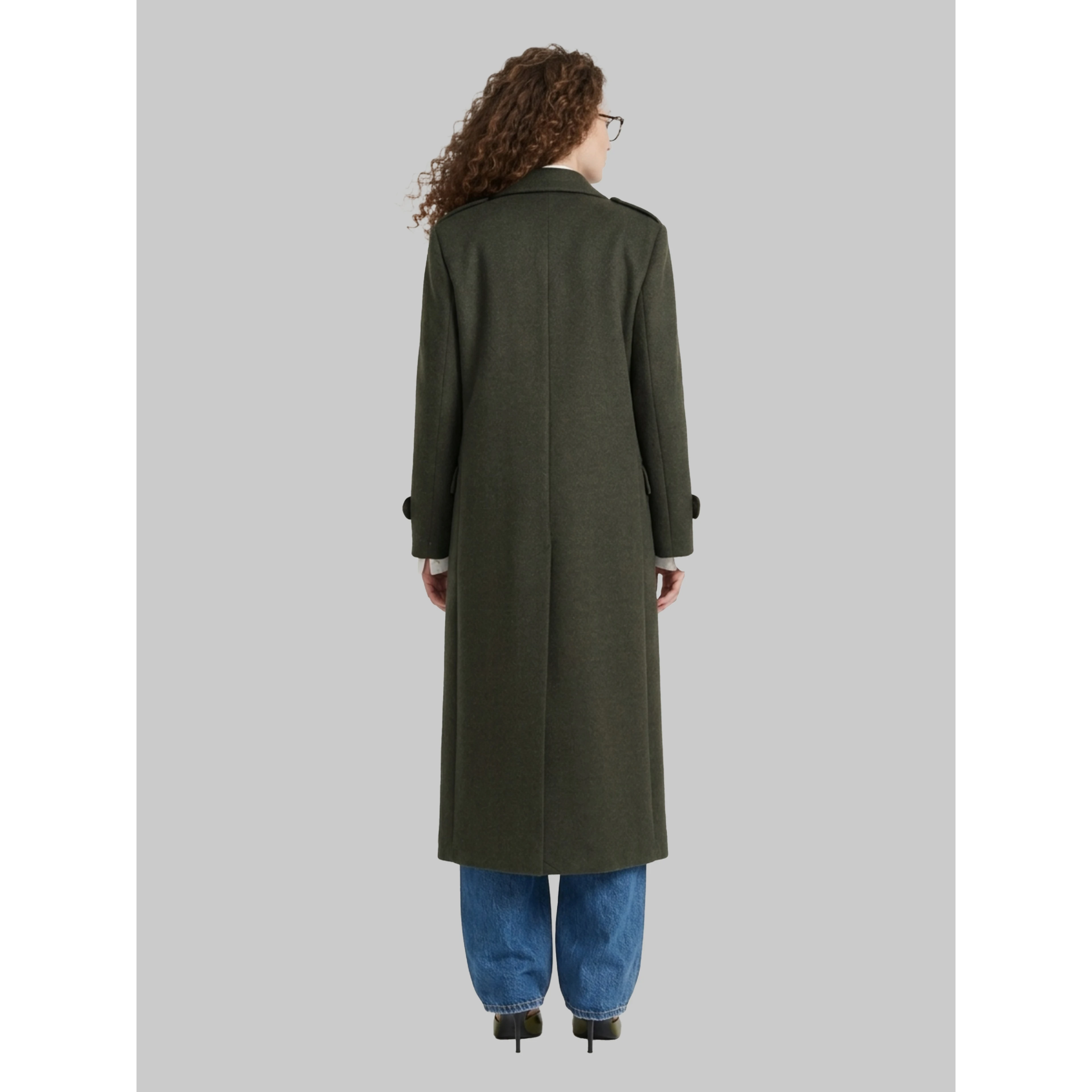 Military green double-breasted coat
