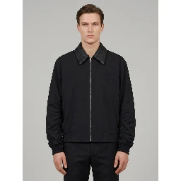 Double black nylon and cotton bomber jacket