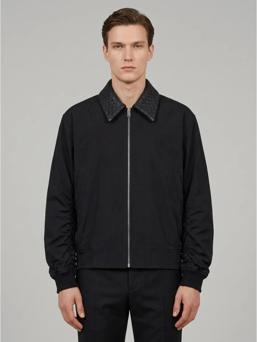 Double black nylon and cotton bomber jacket