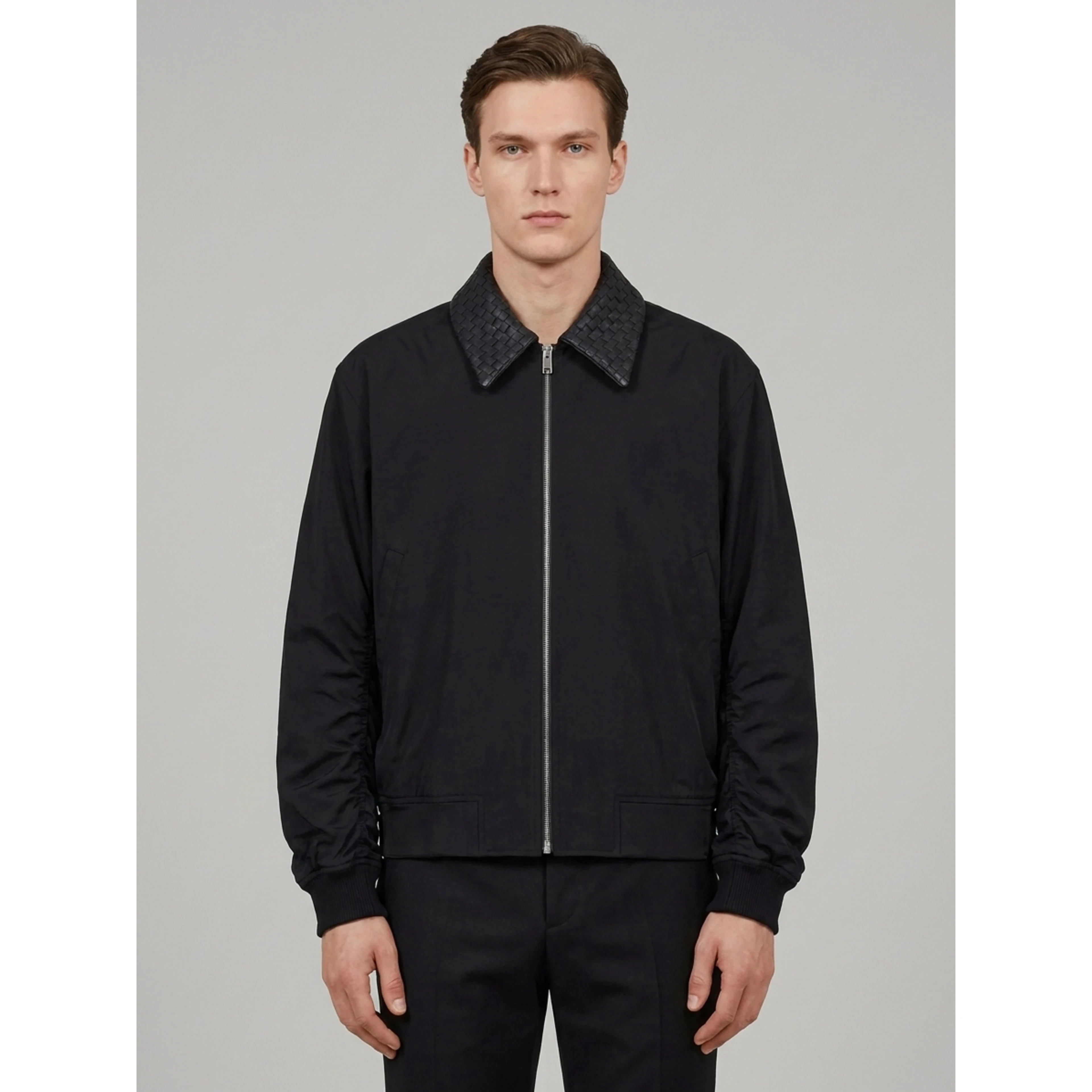 Double black nylon and cotton bomber jacket