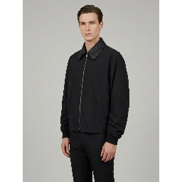Double black nylon and cotton bomber jacket