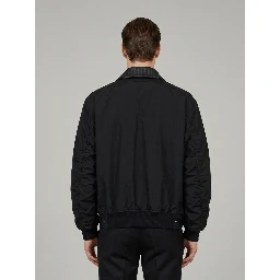 Double black nylon and cotton bomber jacket