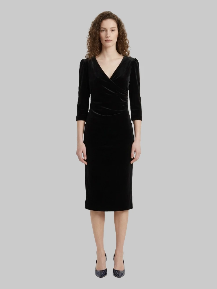 Black velvet midi dress