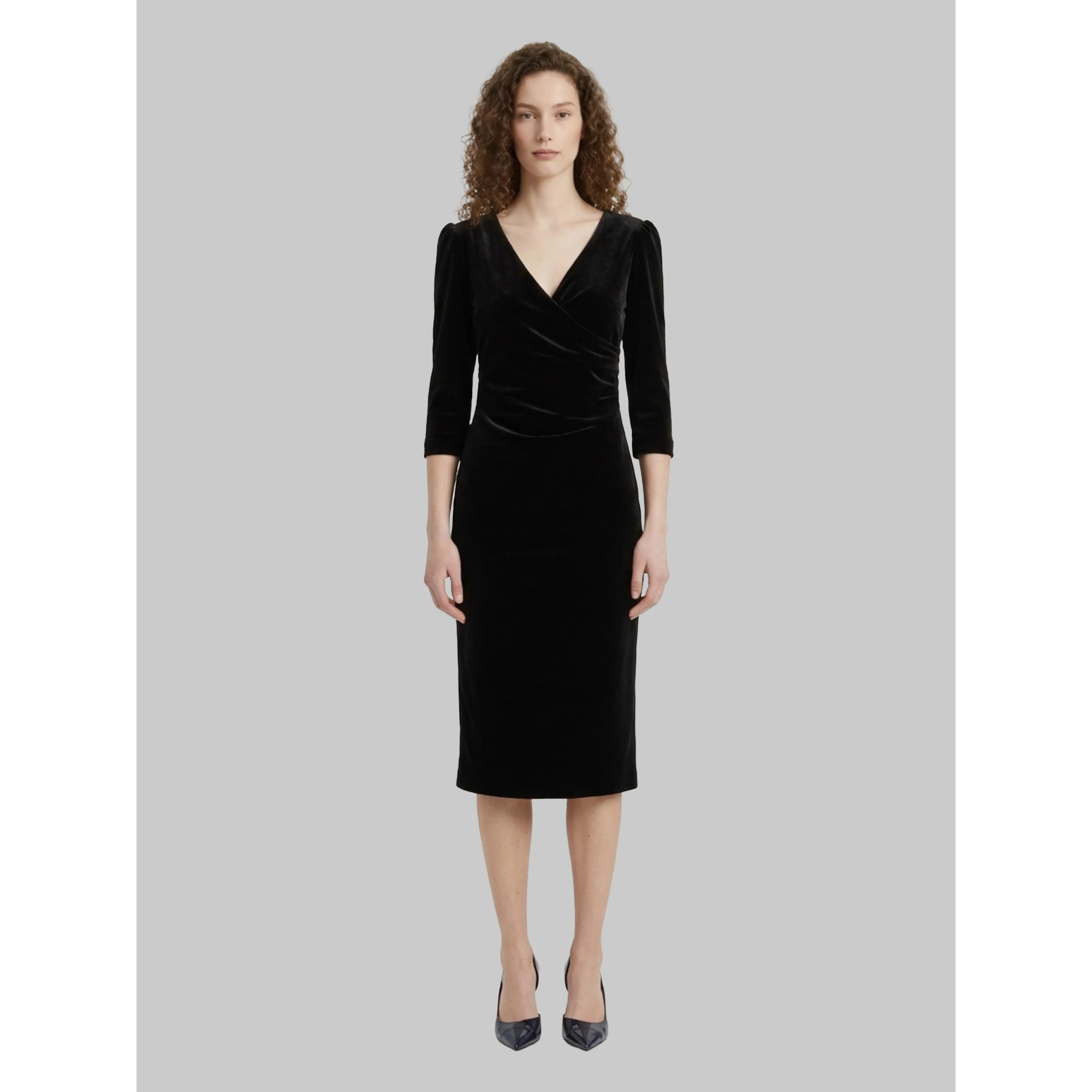 Black velvet midi dress