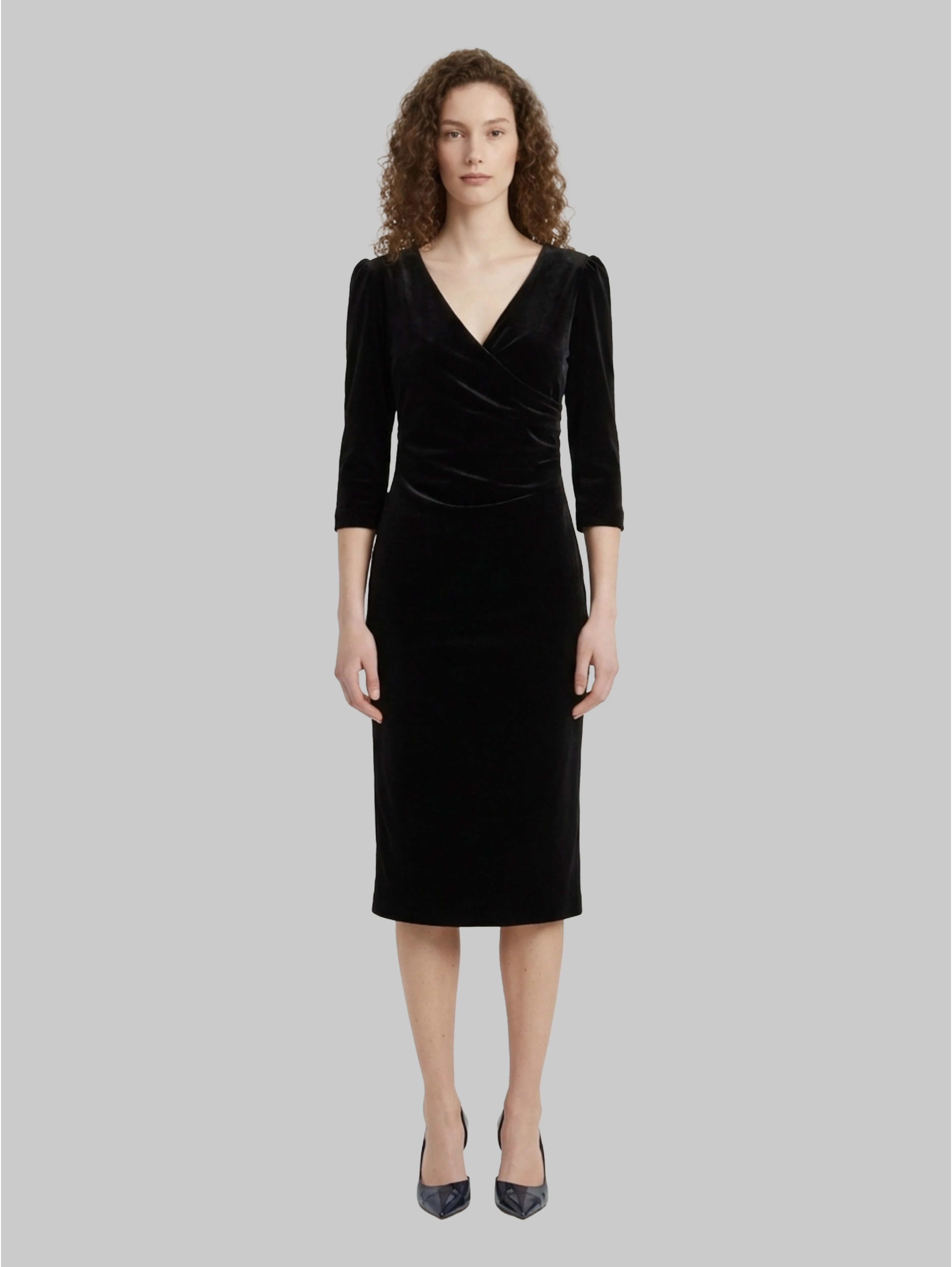 Black velvet midi dress