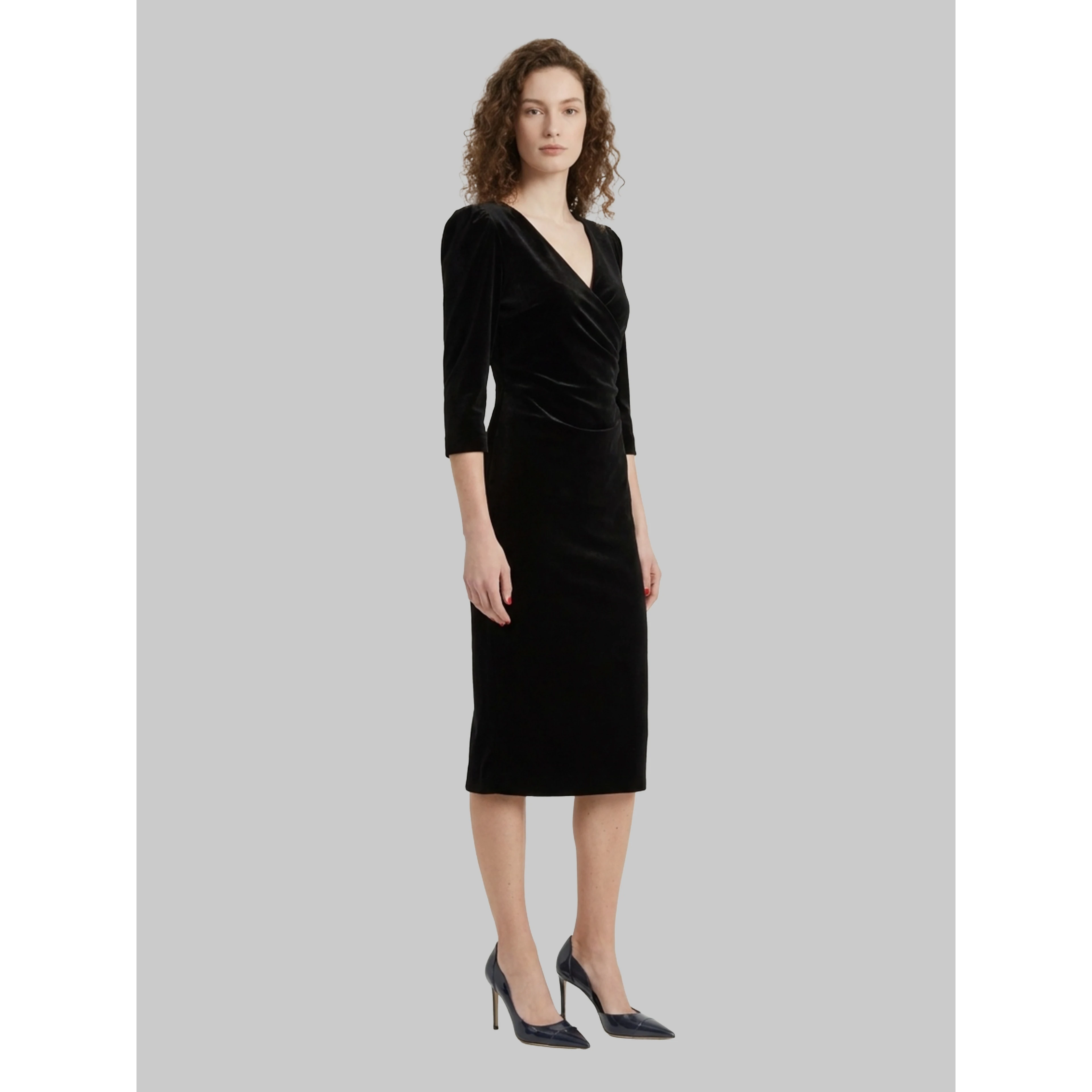 Black velvet midi dress