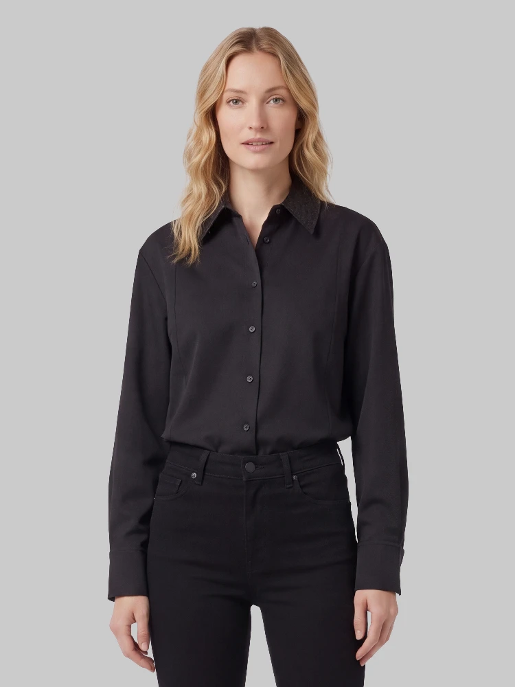 Wool shirt with Intrecciato collar