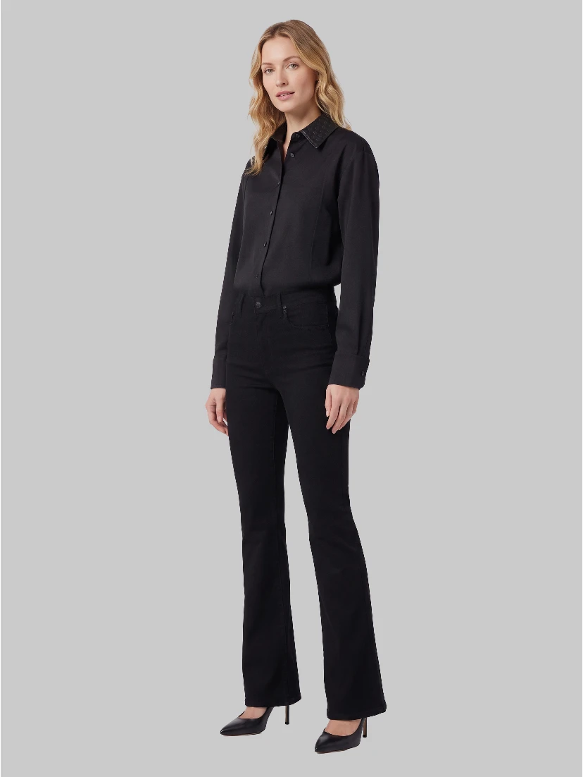 Wool shirt with Intrecciato collar