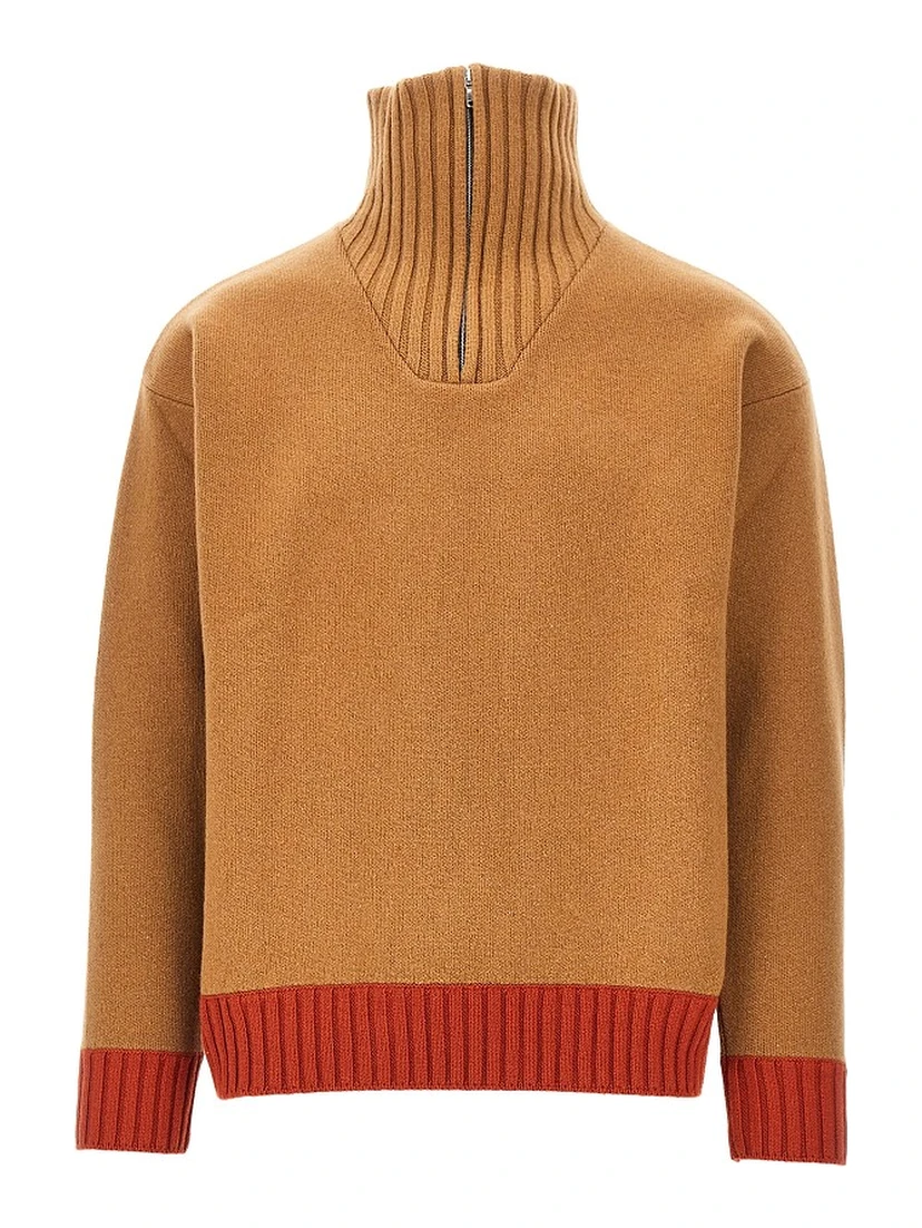 Zippered collar wool sweater