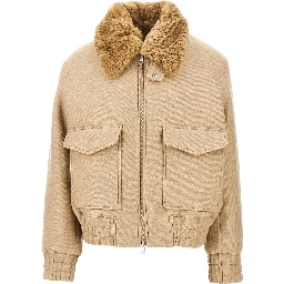 Wool bomber jacket with shearling collar
